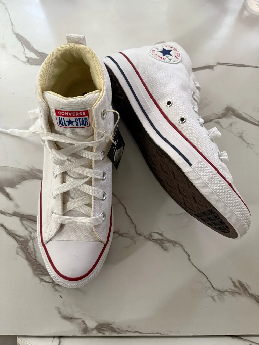 Converse Kids White High-Top Sneakers with Red & Navy Trim